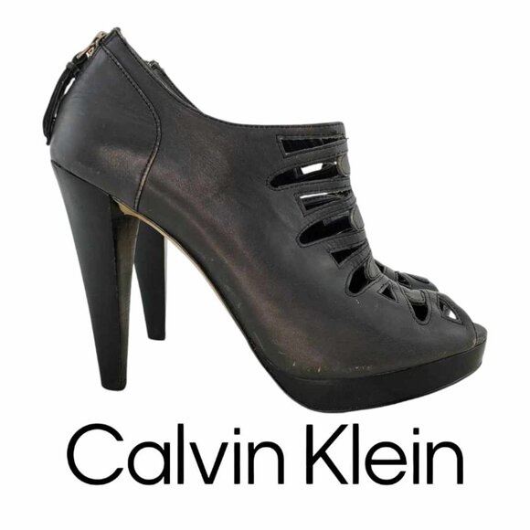 Calvin Klein Shoes - Calvin Klein Raine Platform Open Toe Heeled Booties Sz 6M - Grey